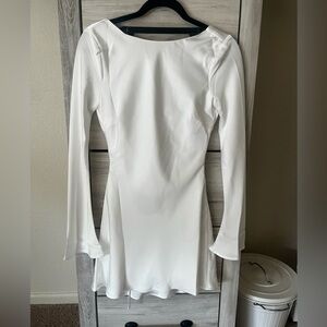 Silky white open back mini dress